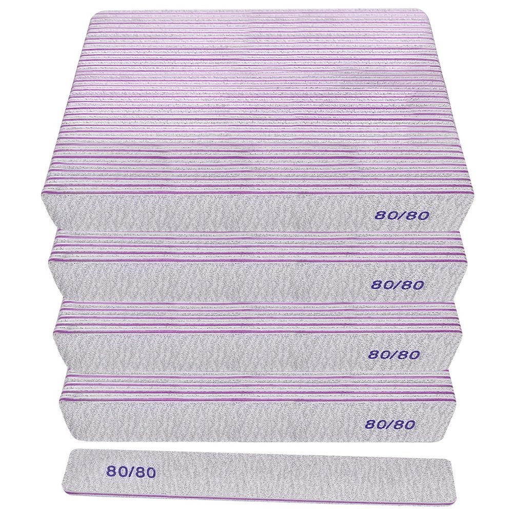 80/80 Grit Nail Files (100 Pack), Heavy Coarse Emery Boards for Acrylic Nails and Gel Nails, 80 Grits Double Sided Nail File Emory Professional Nail Filer Reusable Washable Manicure Square Gray