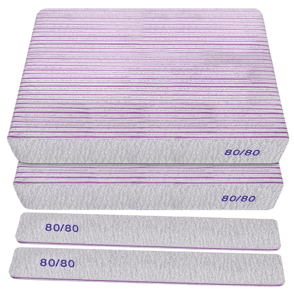 80/80 Grit Nail Files (50 Pack), Heavy Coarse Emery Boards for Acrylic Nails and Gel Nails, 80 Grits Double Sided Nail File Emory Professional Nail Filer Reusable Washable Manicure Square Gray