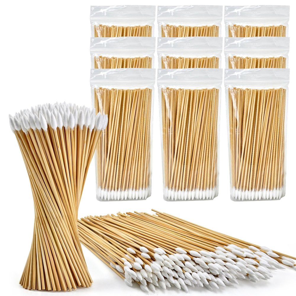 1000PCS 6" Pointed Cotton Swabs - Long Swab with Bamboo Sticks - Lint Free, Highly Absorbent Precision Cotton Tip for Tight Space Cleaning