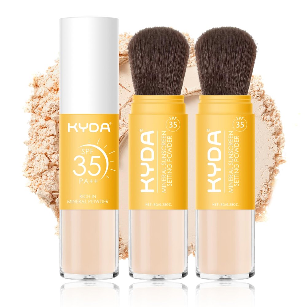 KYDA 2 Pcs Mineral Sunscreen Powder for Face & Scalp, Mineral Scalp Sunscreen SPF 35, Lasting Oil Control Matte Loose Setting Powder, Lightweight Breathable for All Skin Type, Medium