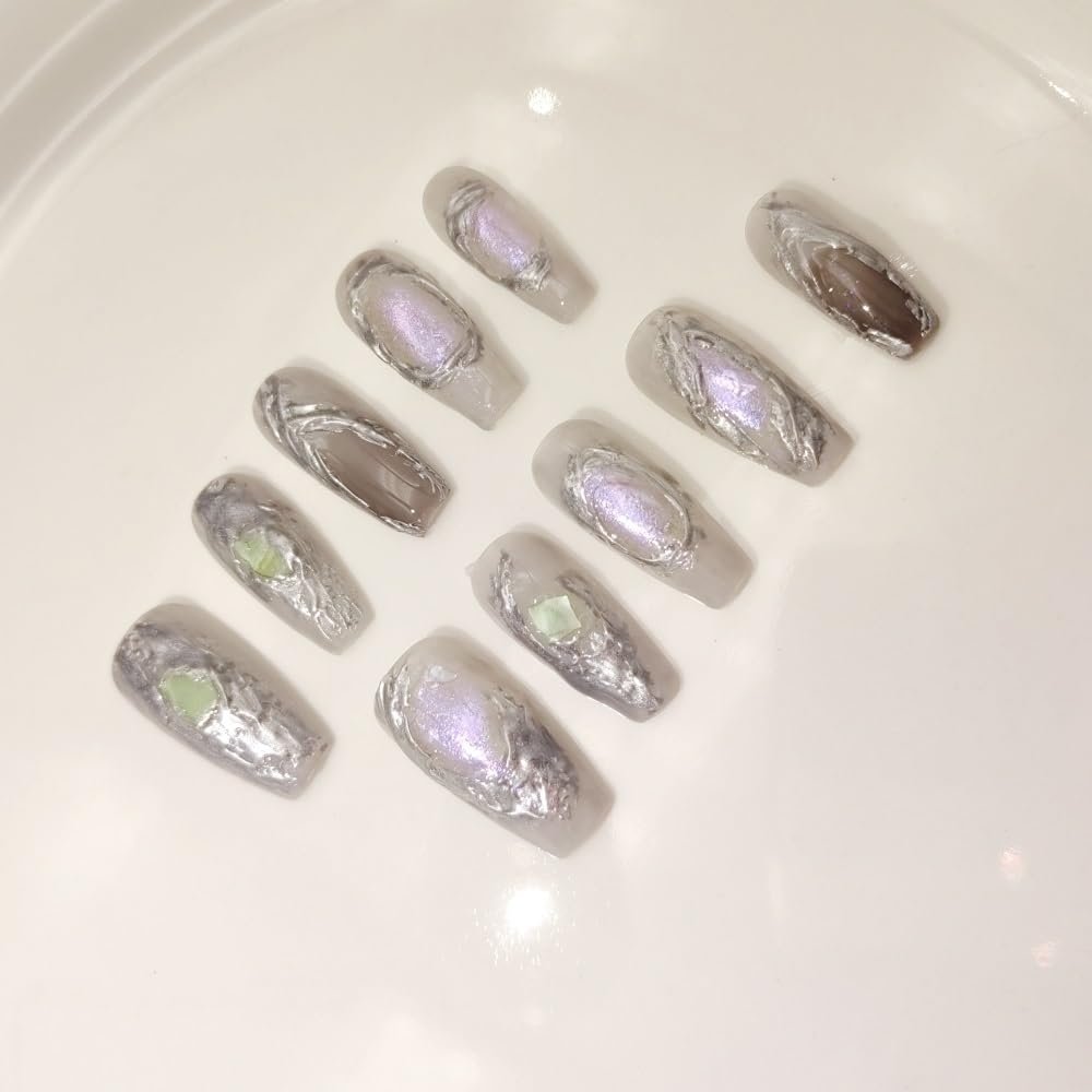 IJRMTVWO Handmade Wearing Nail Long Manicure Nail Patch Wearable Nail Removable Reusable Heavy Industry Explosion Flash