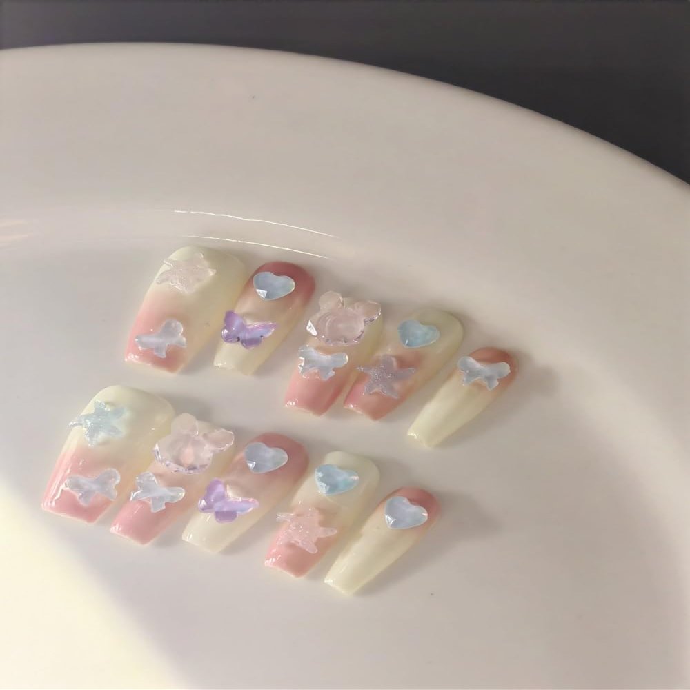 IJRMTVWO Handmade Wearing Nail Cute and Sweet Coffin Type Manicure Nail Patch Wearable Nail Removable Reusable 10PCS