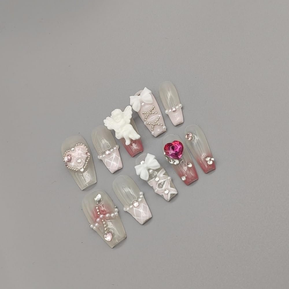 IJRMTVWO Handmade Wearing Nail Angely Sugar Coffin type manicure Nail Patch Wearable Nail Removable reusable 10PCS
