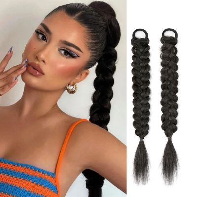 2Pcs Braided Ponytail Extensions with Hair Ties Soft Synthetic Hair Pieces for Women Girls Daily Wear 16 Inch  Natural black