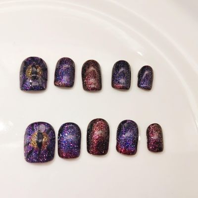 IJRMTVWO Handmade Wearing Nail Short manicure dark Nail Patch Wearable Nail Removable reusable Heavy Industry Explosion Flash