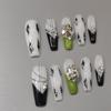 IJRMTVWO Handmade Wearing Nail Black and white explosive flash manicure Nail Patch Wearable Nail Removable reusable 10PCS view 1