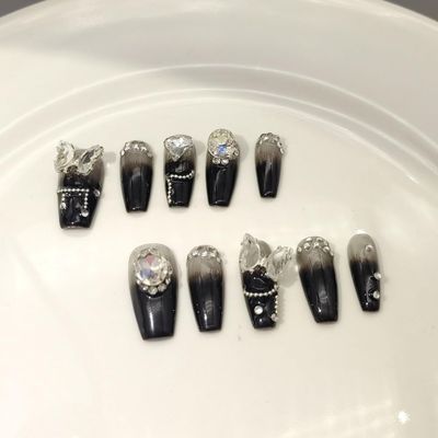 IJRMTVWO Handmade Wearing Nail Black butterfly Nail Patch Wearable Nail Removable reusable Heavy Industry Explosion Flash