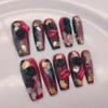 Handmade Wearing Nail Wine red long manicure Nail Patch Wearable Nail Removable reusable Heavy Industry Explosion Flash view 1