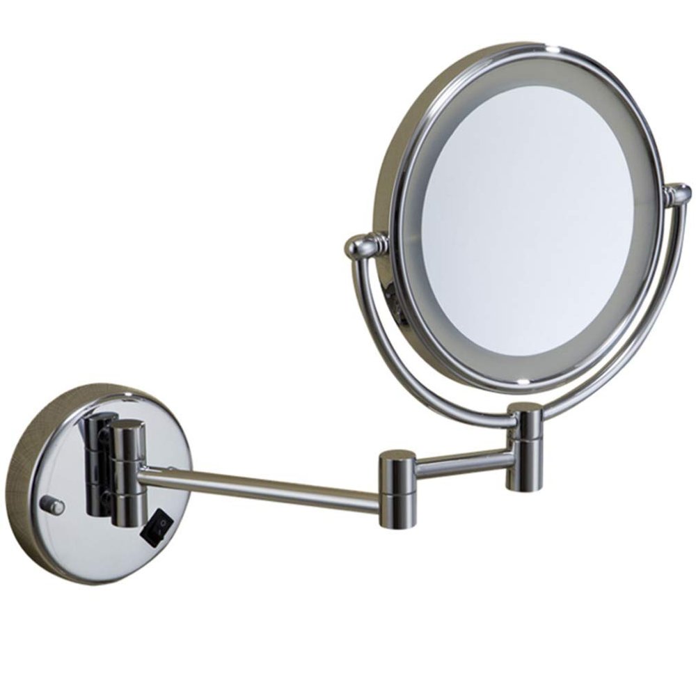 HSZQPBFR Makeup Vanity Mirror with Lights,Two-Sided Wall Mounted Beauty Mirror 3X Magnification Cosmetic Mirror 360Swivel Bathroom Mirror,Silver (Silver Powered by Plug)