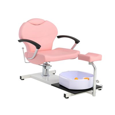 Eastmagic Reclining Pedicure Chair Station for Foot Bath Hydraulic Lift 360 Degrees Swivel Pedicure Chair w/Foot Basin, and Footrest, Pink Removable Headrest