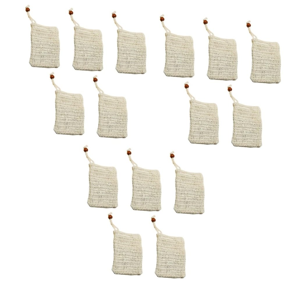 FRCOLOR 15pcs Exfoliating Soap Bag Drawstring Mesh Soap Holder for Bathing for Shower and Travel Bead Design