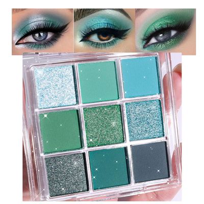 CAKAILA 9Colors Green Avocado Color Colorful Bright Eyeshadow Palette Makeup,Matte Sparkle Eye Shadow Palette Long Lasting Waterproof,Emerald Bright Eyeshadow Palette