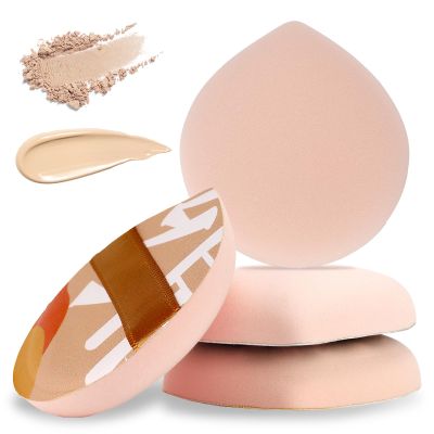 4 PCS Soft Powder Puffs, Korean Style Teardrop Makeup Puff Setting Foundation Sponge Face Makeup Cushion Puff Beauty Applicators for Concealer Liquid Cream Powder, Beginner Friendly, Medium