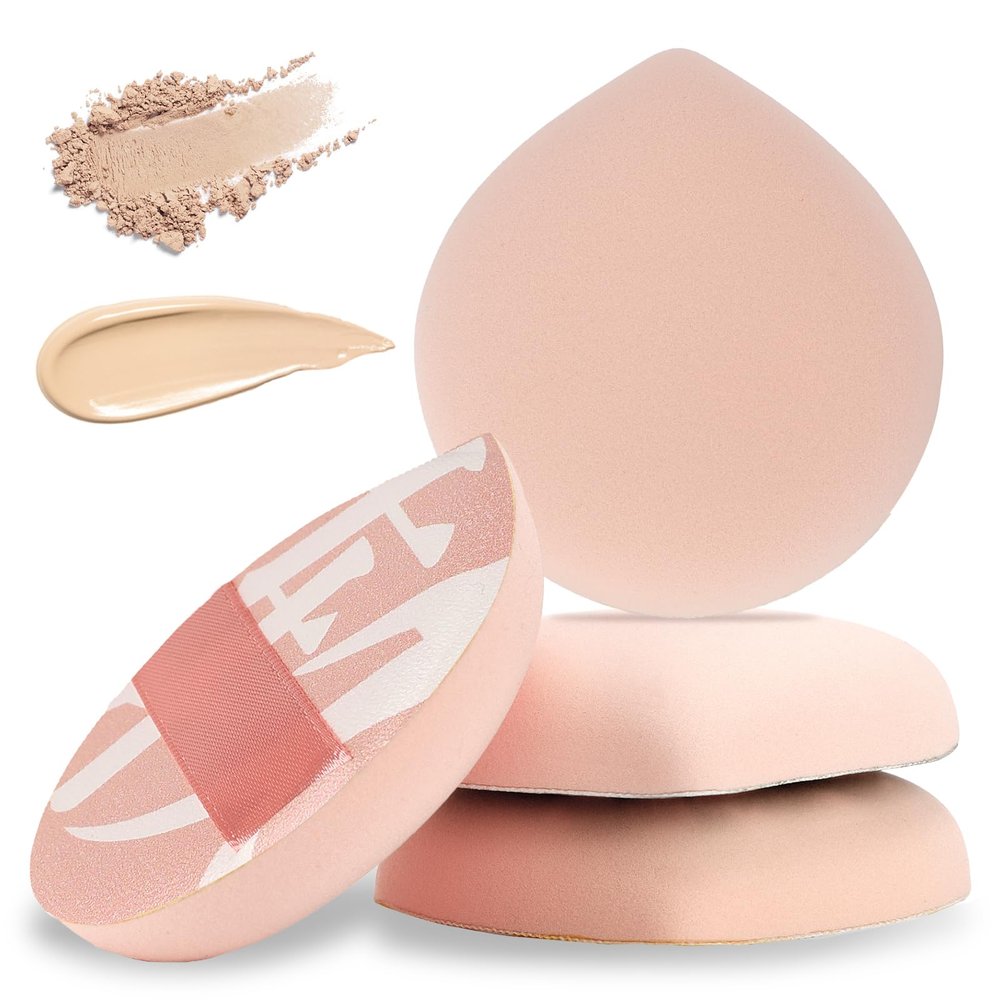 4 PCS Korean Makeup Puff, Soft Makeup Sponges Teardrop Setting Powder Puff Face Cushion Blender Sponge for Foundation Concealer Liquid Cream - Medium