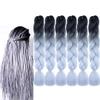 BALINGHAIR Braiding Hair Extensions Ombre Black to Silver Grey Professional High Temperature Braids Hair 24 Inch(B37-6Packs) view 1