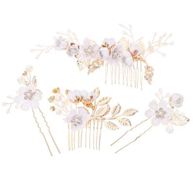 Beatifufu 4pcs Bridal Flower Hair Comb Hair Pin Wedding Headdress Bridal Accessories