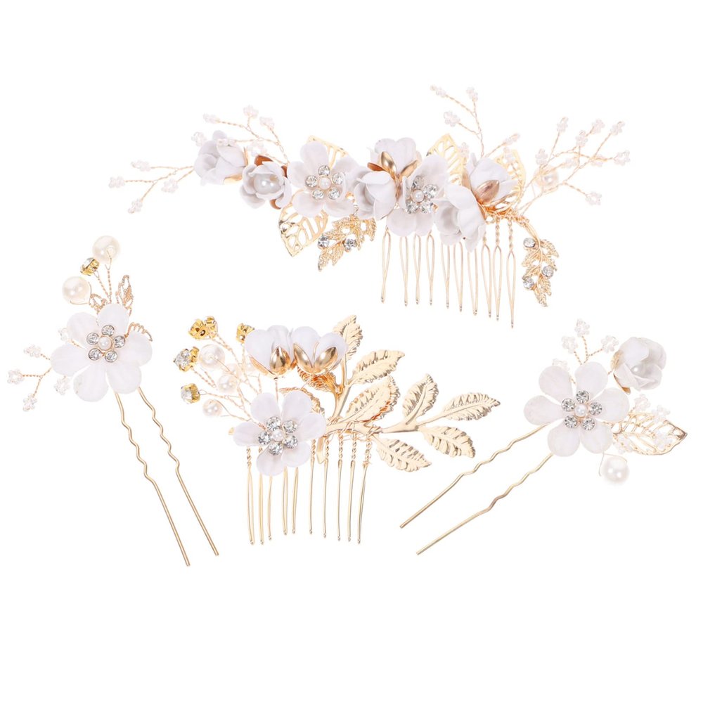 Beatifufu 4pcs Bridal Flower Hair Comb Hair Pin Wedding Headdress Bridal Accessories