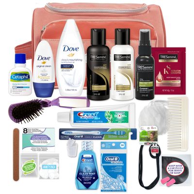 Convenience Kits International Womens Super Premium 31 pc Travel Kit Featuring: Ensemble of Travel-Size Personal Care Products, Travel Essentials in Large Toiletry Bag (Coral)