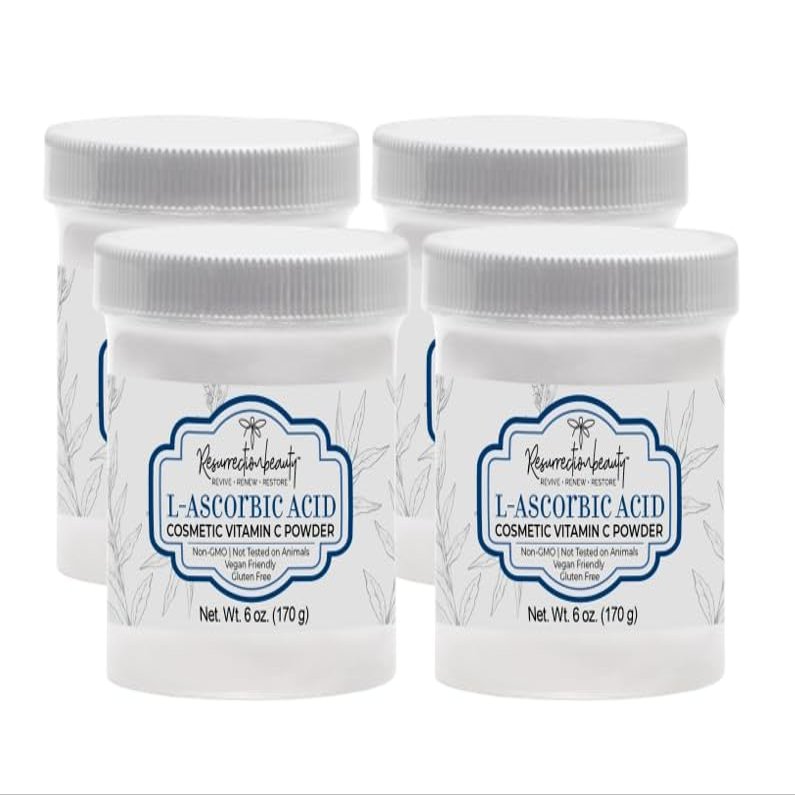 100% Pure L-Ascorbic Acid (Cosmetic Vitamin C Powder for Face) to Make Your Own Premium Beauty Serum, Skincare Mask Treatment, Hyaluronic Serums with Vit C & DIY Facial Skin Care Products 6 OZ-4 Pack