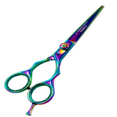 6" Hair Cutting Shears With Finger Rest and Rubber Ring Inserts Salon and Barbershop Scissors - Rainbow