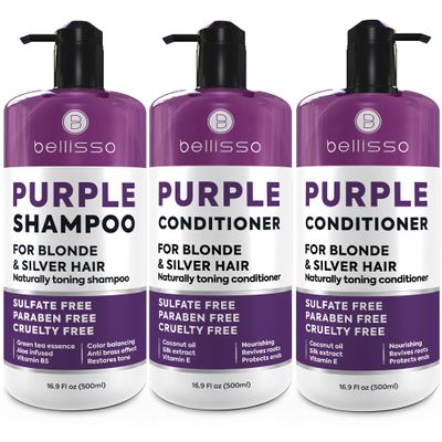 BELLISSO Purple Shampoo and Conditioner Set and Purple Conditioner
