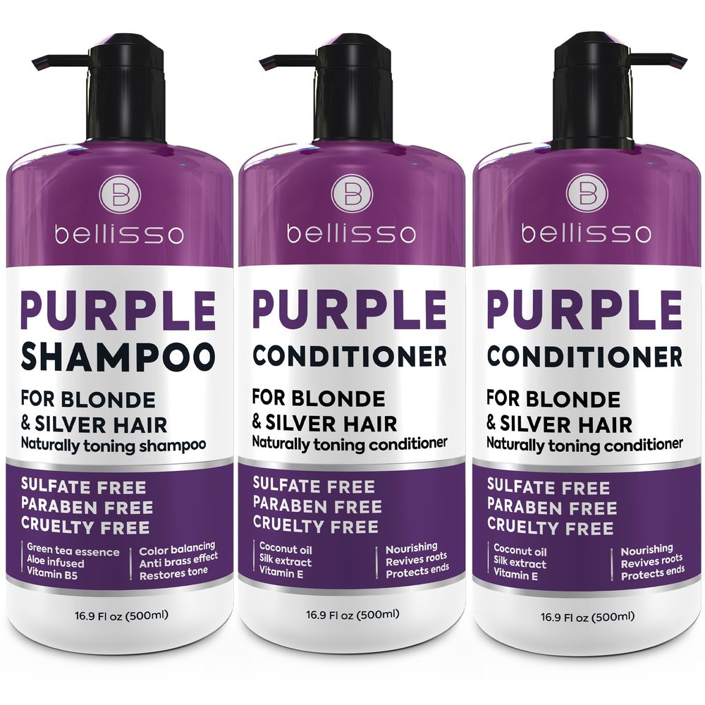 BELLISSO Purple Shampoo and Conditioner Set and Purple Conditioner