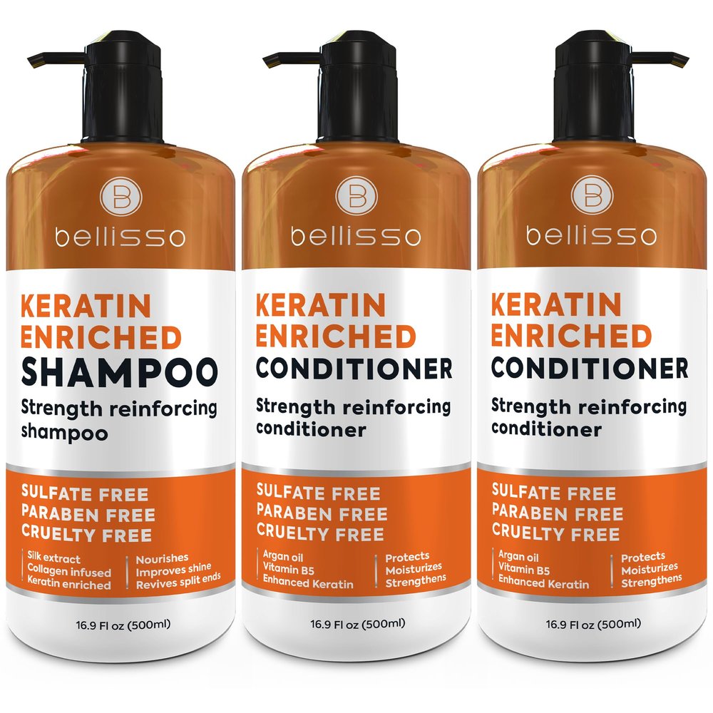 BELLISSO Keratin Shampoo and Conditioner Set and Keratin Conditioner