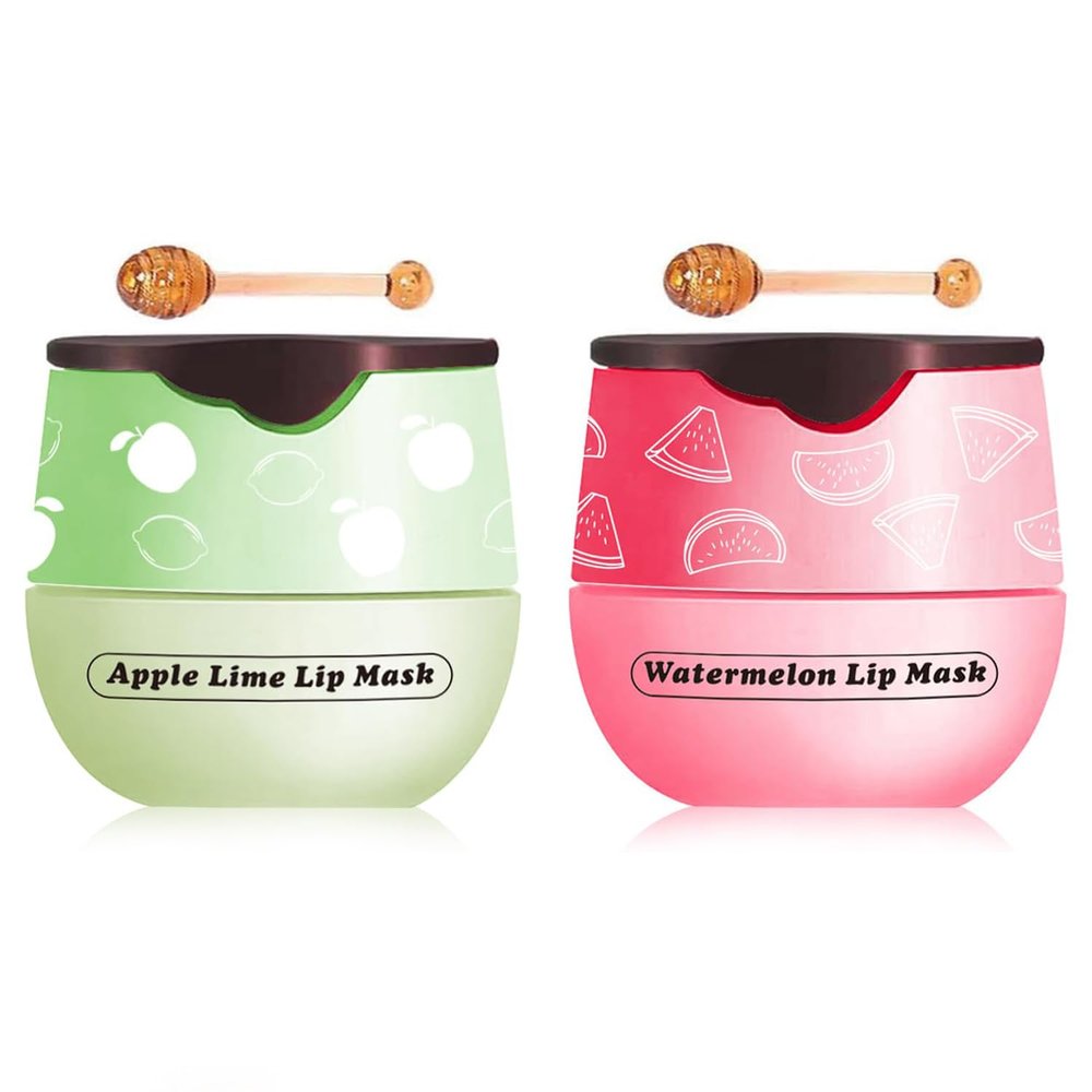 2 Pcs Apple Lime & Watermelon Lip Balm Lip Mask, Moisturizing Lip Sleeping Mask, Hydrate Repair Prevent Dry Cracked Lip (Apple Lime+Watermelon)