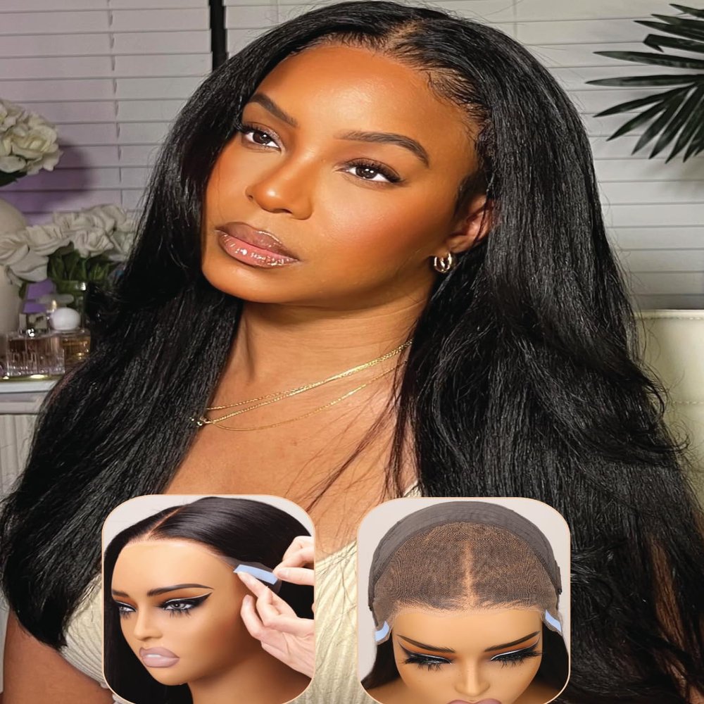 Nadula Yaki Straight Bye Bye Knots Lace Frontal Wig Pre Everything Glueless 13x4 Pre-Cut Lace Front Wig Human Hair with 3D Dome Cap Pre Plucked and Bleached Knots 150% Density 16 inch