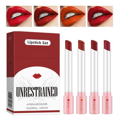 4 Colors Matte Lipstick, Lip Tint Lip stain, Labiales Mate Velvet Lipstick 24 hours Long Lasting & Waterproof Tube, Red Moisturizer Smooth Lip Stick Cosmetic