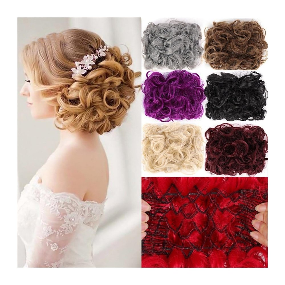YUXING1205 Hair Piece Messy Bun Hair Piece Wave Curly Hair Buns Extension with Combs Synthetic Thick Chignon Hairpiece Clip in Ponytail Scrunchies Hair Pieces for Women Hair Buns (Color : 12H24)