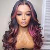 Lace Front Wigs Human Hair Ombre Black with Pink Highlight Colored Body Wave Human Hair Wigs for Women 13x4 Transparent Lace Frontal Wig Pre Plucked with Baby Hair (13x4 lace front wig, 16 inch) view 3