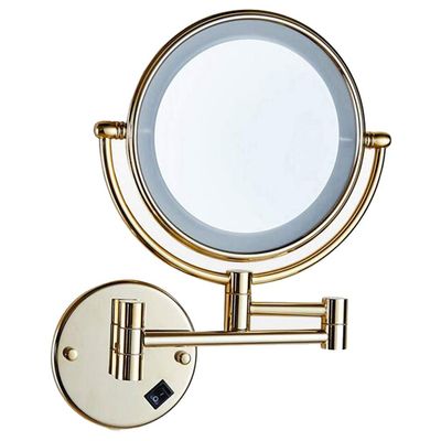 MUYRJLZX Makeup Vanity Mirror with Lights,Two-Sided Wall Mounted Beauty Mirror 3X Magnification Bathroom Mirror Extendable Cosmetic Mirror Hardwired Connection,Rose Gold (Color : Rose Gold) (Gold)