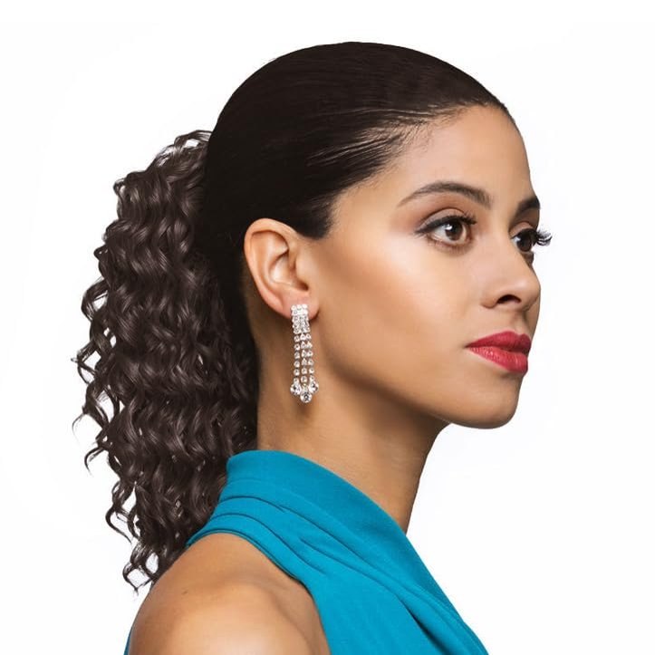 12" Length Drawstring Curly Loose Ponytail DS22 Color 34 - (2 Pack) Gently Pulled Out Spiral Curls Haipiece Fusion Heat Friendly Synthetic Fiber Womens Black Women Foxy Silver Bundle Hairloss Booklet