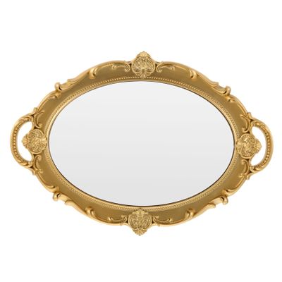 ABOOFAN Elegant European-Style Vintage Makeup Mirror Oval Shaped Decorative Dressing Mirror for Bedroom and Dresser Adorable Table with Stable Base for Daily Use