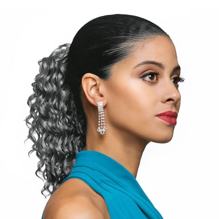 12" Length Drawstring Curly Loose Ponytail DS22 Color 44 - (2 Pack) Gently Pulled Out Spiral Curls Haipiece Fusion Heat Friendly Synthetic Fiber Womens Black Women Foxy Silver Bundle Hairloss Booklet