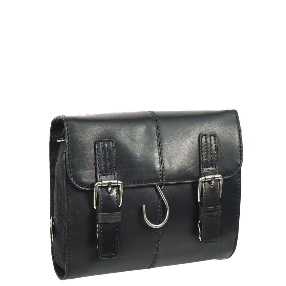 A1 FASHION GOODS Mens Leather Wash Bag Hanging Cosmatics Toiletry Shaving Kit Travel Bag, Black, Small, Wash Bag