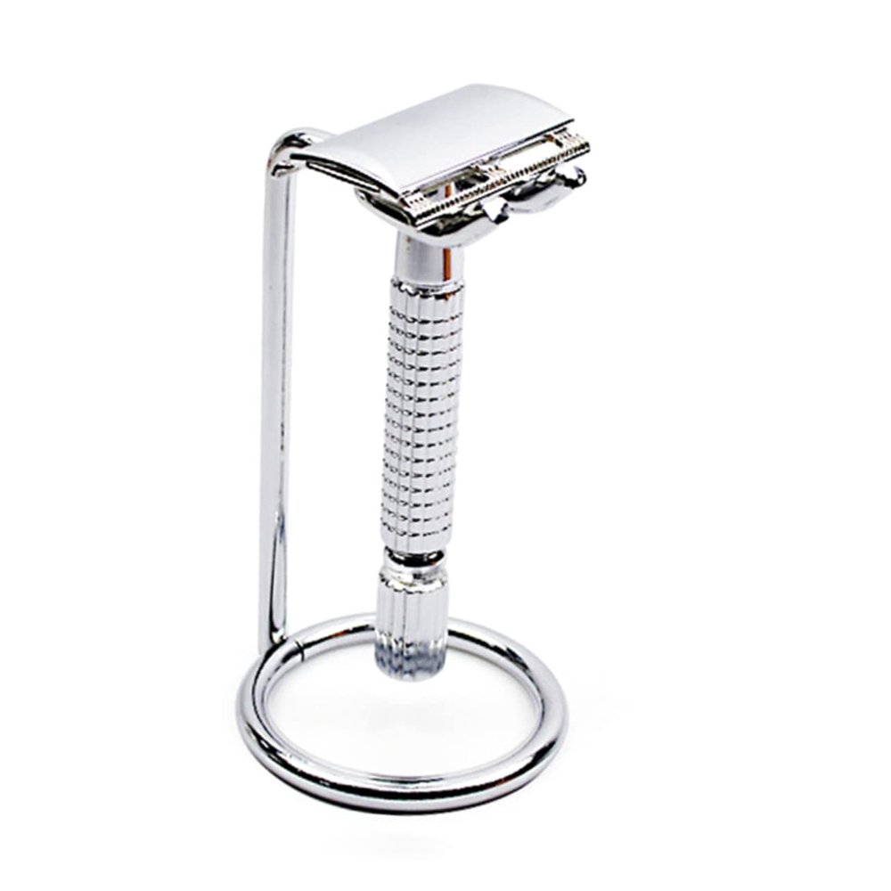 Mikinona Double Safety Razor Stand Shaving Brush Holder Metal Rack for Air Drying Compatible Razors and Brushes Random Design for Stylish Grooming Setup