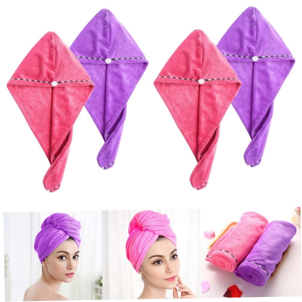 Beatifufu 2-Pack Ultra Absorbent Microfiber Hair Towel Wraps for Quick Drying Suitable for Hair Types Pink Purple