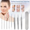 FEITA Blackhead Remover Comedone Extractor Tool, Face Black Head Needle & Curved Tip Acne Tweezers Kit with Metal Box, Facial Stainless Pimple Removal Tools Kit for Nose, Silver 8Pcs view 2