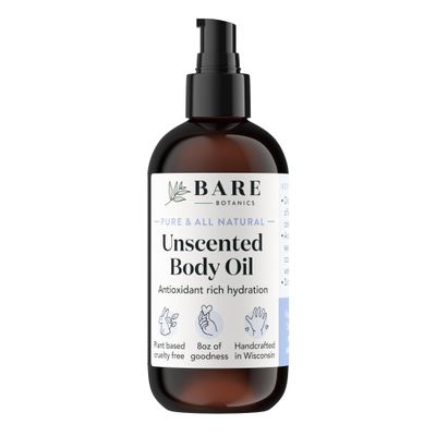 BARE BOTANICS 8 oz Moisturizing Unscented Body Oil - 100% Pure & Natural for Skin & Nails - Perfect for Moisturization - Vegan, Cruelty Free & Naturally Scented Hair Oil