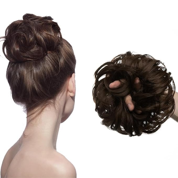 Generic Hair Accessories For Women Stylish - Juda Hair Buns - Messy Bun Hair Extension - Artificial Fake Donuts Maker Scrunchies - With Elastic Rubber band - Natural Brown - 1 Pc - (25GR)
