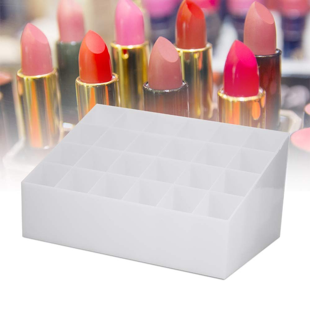 24 Grids Lipstick Holder Display Stand Cosmetic Organizer - Wear Material - Stylish and Practical - for Lipsticks - White, (White)