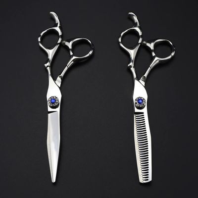 Barber Scissors Hair Cutting Scissors, 6 Inch Professional 440c Steel Upscale Scissor Gem Hair Scissors Cutting Barber Haircut Thinning Shears Hairdresser Scissors (Color : Set, Size : Q)