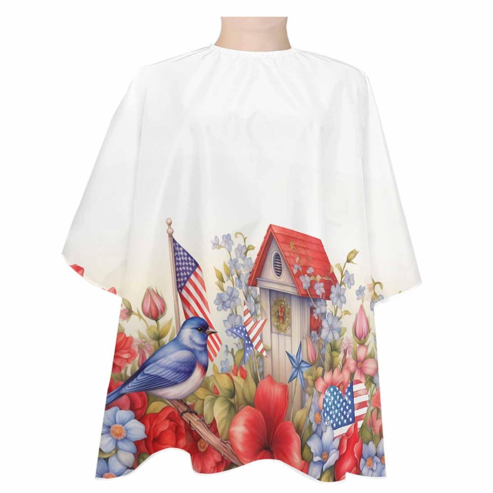 4th of July Barber Cape,Salon Hair Cutting Cape for Women,Men,Kids,Adults,Haircut Cape with Adjustable Elastic Neckline Hairdressing Stylist Cape Accessories Garden Flower Birds Stripes Stars Flag