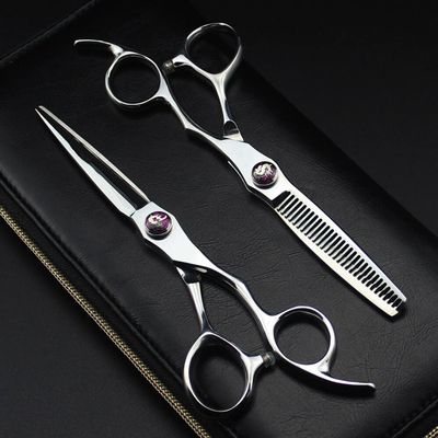 Barber Scissors Hair Cutting Scissors, 6 Inch Professional 440c Steel Scissor Gem Hair Scissors Haircut Thinning Barber Hair Cutting Shears Hairdresser Scissors (Color : Set With Bag, Size : Q)