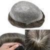 Mens Hair Piece Human Hair System for Men Toupee 0.06mm Ultra Thin Skin Hair Replacement System for Mens Hairpieces Protesis Capilar #360 3# DARK BROWN+60% GREY 8x10 90% light density view 1