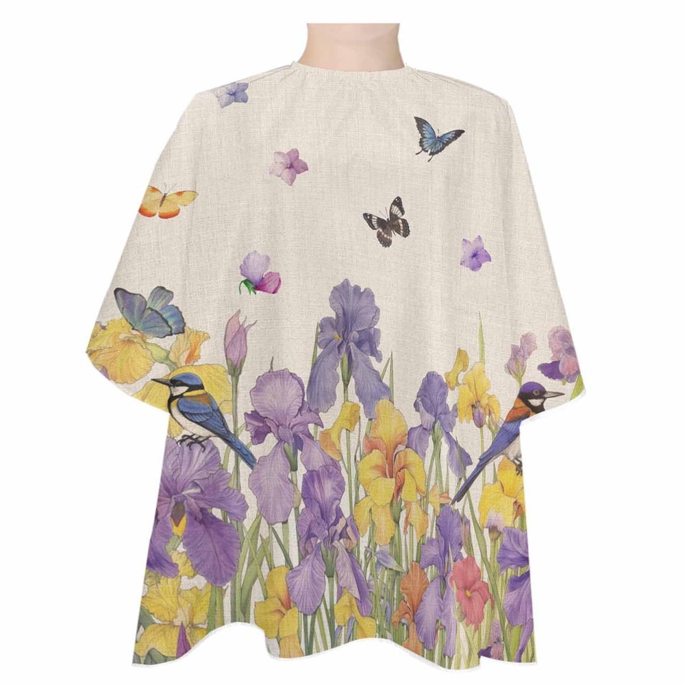 Purple Yellow Flower Barber Cape,Salon Hair Cutting Cape for Women,Men,Kids,Adults,Haircut Cape with Adjustable Elastic Neckline Hairdressing Stylist Cape Accessories Spring Botanical Blossom Floral