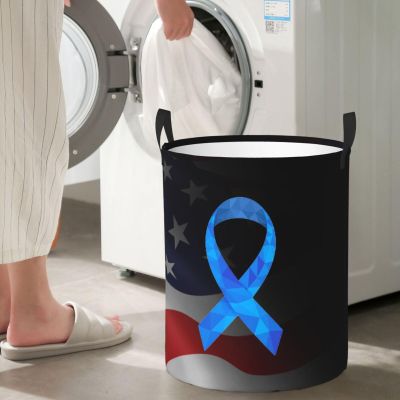 Alopecia Areata Awareness America Flag Blue Ribbon Circular Hamper Lasting Organization Bedroom Bathroom Dcor