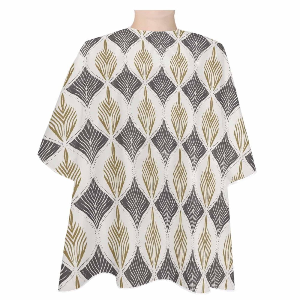 Brown Geometric Leaves Barber Cape,Salon Hair Cutting Cape for Women,Men,Kids,Adults,Haircut Cape with Adjustable Elastic Neckline Hairdressing Stylist Cape Gown Accessories Retro Modern Abstract Grey